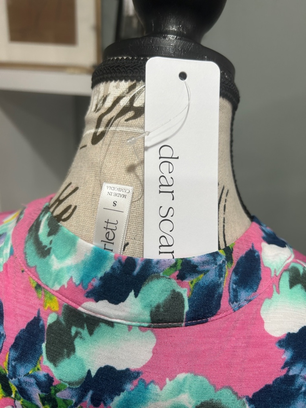 Pink Floral Split-Neck Blouse with Roll-Tab Sleeves - Picture 3 of 5